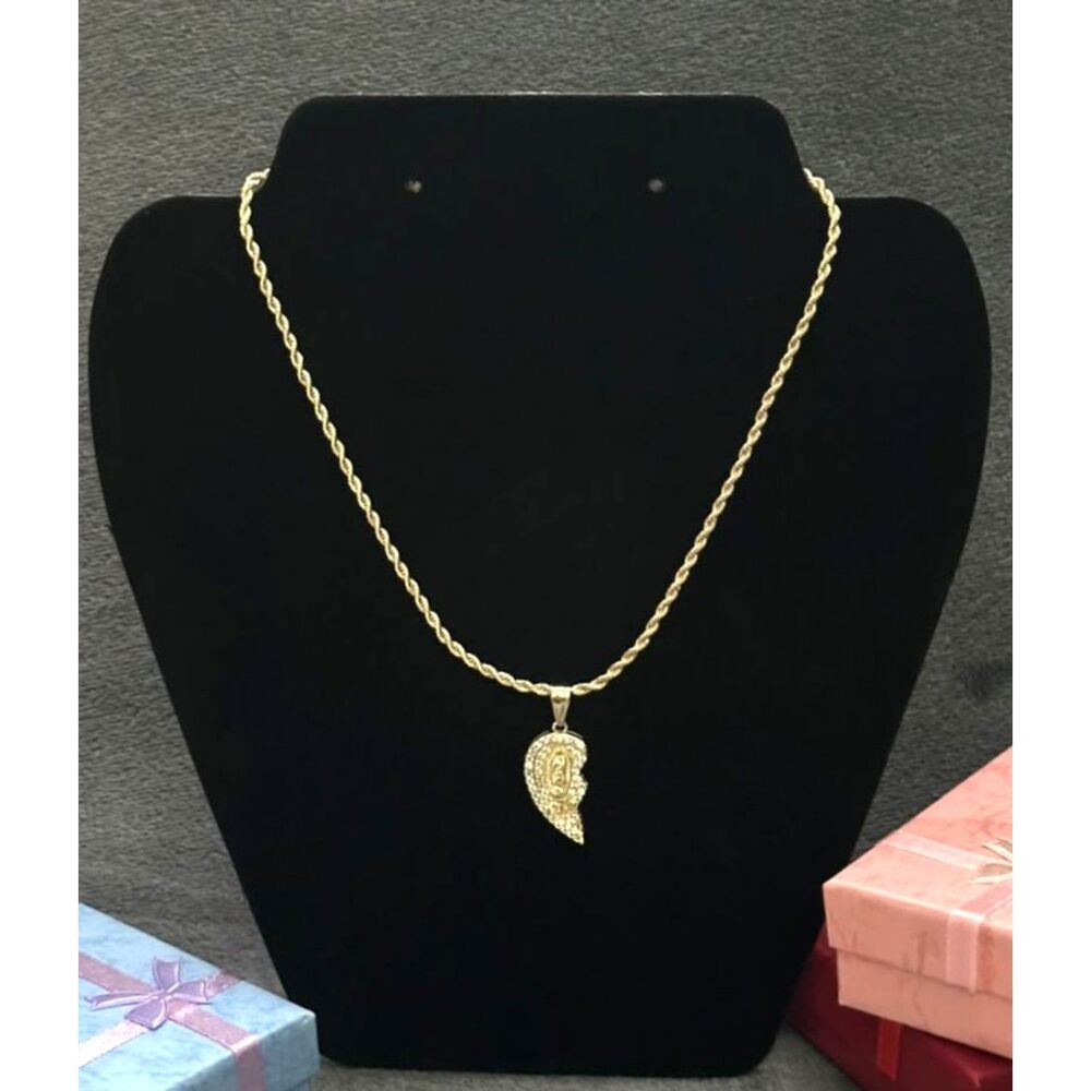18K Gold Filled Guadalupe Half Heart "Te Amo" Pendant & 18" 2.5mm Rope Chain